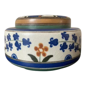 Antique Dutch Porcelain Floral Botanical Blue and Green Jewelry Box by Arnhem Holland