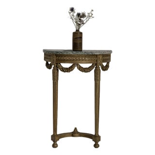 Early 20th Century French Gold Louis XVI Giltwood Console Table with Marble Top For Sale