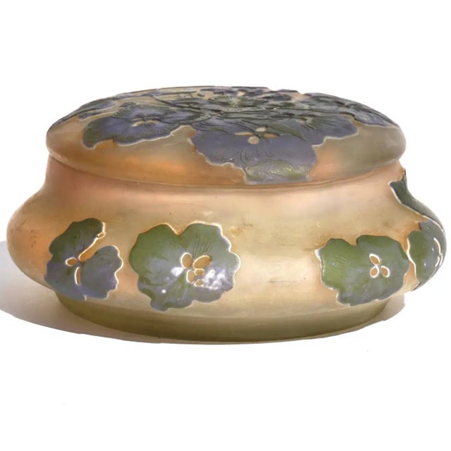 Art Nouveau Antique Emile Galle Hydrangea Cameo Covered Dish For Sale - Image 3 of 8