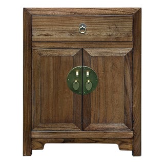 Oriental Simple Natural Wood Brown Drawer End Table Nightstand For Sale