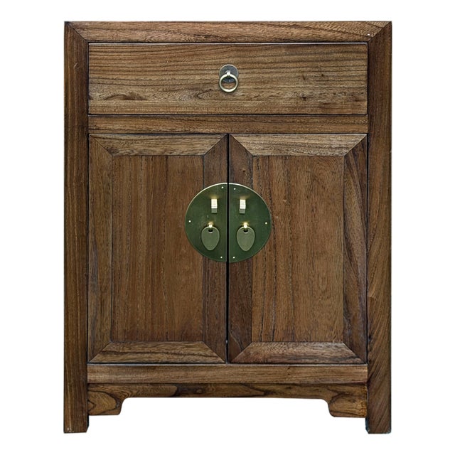 Oriental Simple Natural Wood Brown Drawer End Table Nightstand For Sale