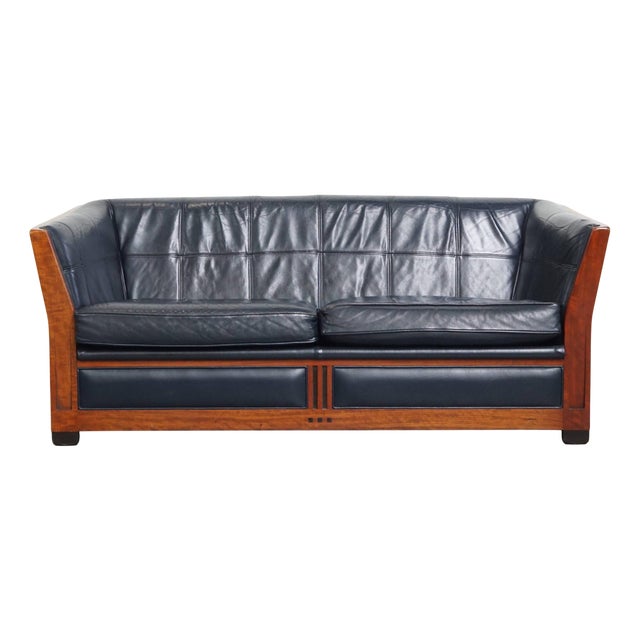 Art Deco Sofa in Woodwork and Dark Blue Cowhide from Schuitema For Sale