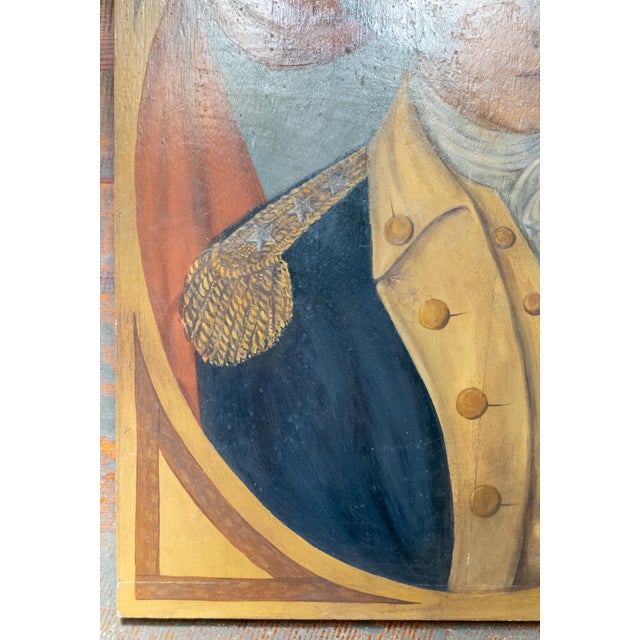 Yellow Early 20th Century Naive Folk Art Portrait Painting of General George Washington For Sale - Image 8 of 11