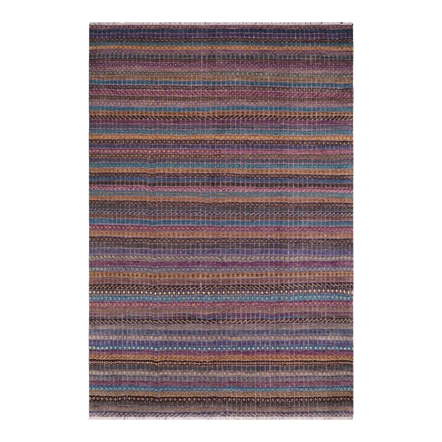 Eclectic Purple/Blue High Low Wool & Silk Rug - 8'11'' X 12'3'' For Sale