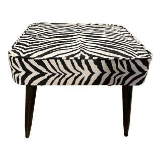 Mid Century Modern Footstool With New Zebra Upholstery For Sale