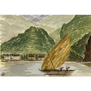 Cmdr Alfred M. Causton RN, Camakau Canoe, Fiji, South Pacific, 1873, Watercolour For Sale