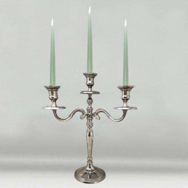 Silver Handmade 3-Candle Candelabra in Stainless Steel For Sale - Image 8 of 9