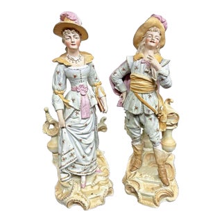 19th Century French Dandy Man And Woman Figurines- a Pair For Sale