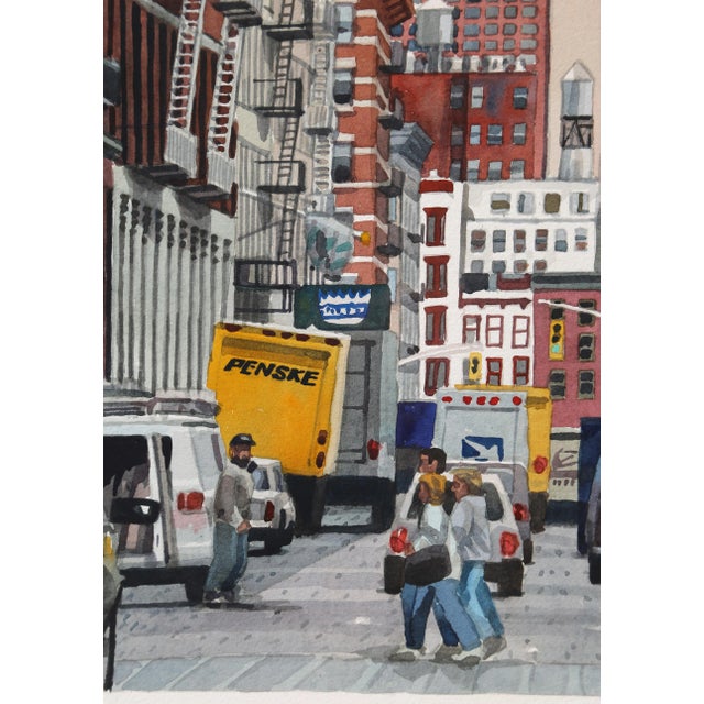 This watercolor portrays the bustling street scene of Mercer Street, in SoHo NYC Watercolor on Paper, signed Image Size:...