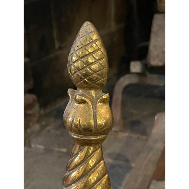 Vintage Ornate Brass Fireplace Andirons—A Pair For Sale - Image 4 of 8