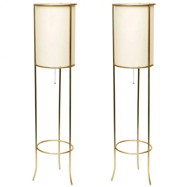Metal Tripod Brass Floor Lamps in the Manner of T.h. Robsjohn-gibbings - A Pair For Sale - Image 7 of 7