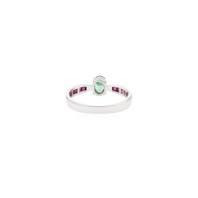 Metal Dainty 925 Solid Silver Oval Emerald & Ruby Promise Ring for Her - Size 7 For Sale - Image 7 of 11