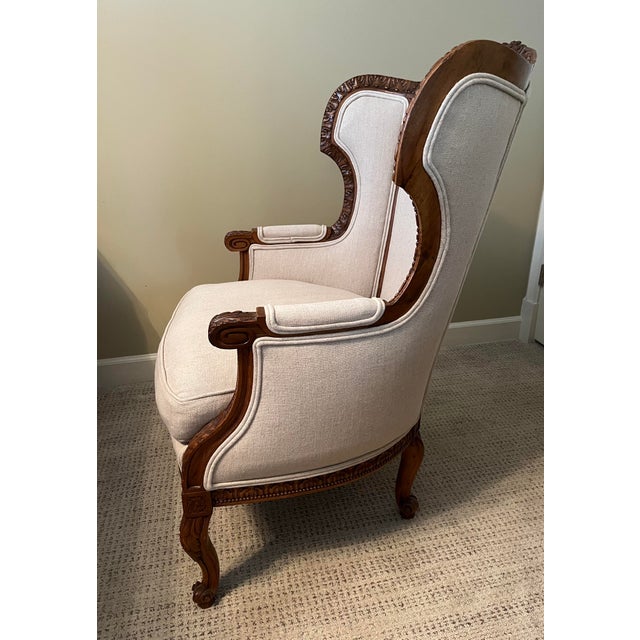 1950s Vintage Newly Upholstered French Accent Chair With Exposed Carved