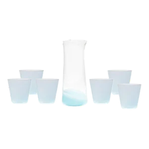 Celerie Kemble Glassware for Chairish Milky Pitcher and Tumblers in Opal Blue, Set of 7