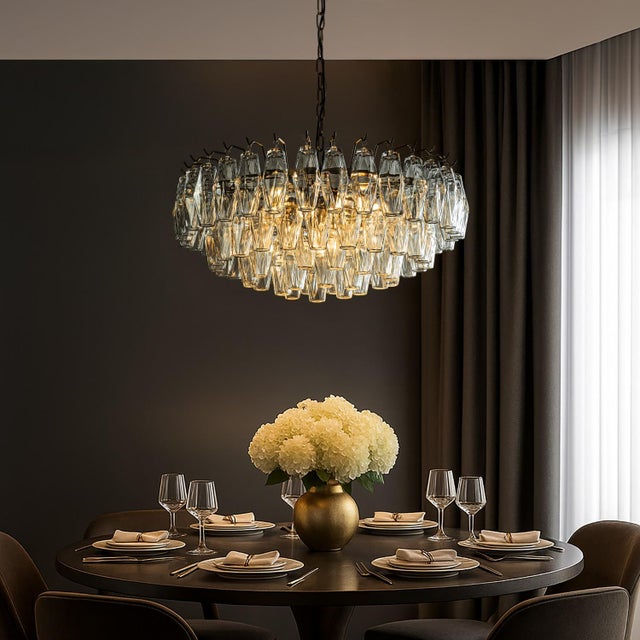2020s Aloadecor Midcentury Modern Murano Glass Round Chandeliers With Handblown Glass in Aged Bronze For Sale - Image 5 of 7