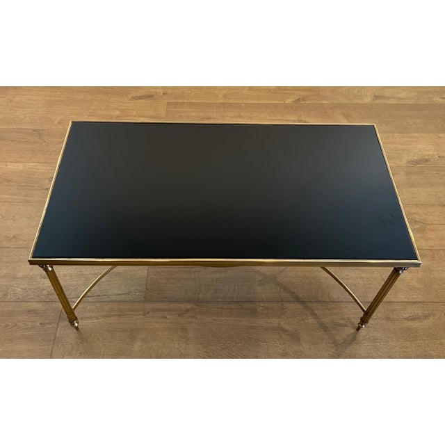 Brass Rectangular Brass Coffee Table With Black Lacquered Glass Top by Maison Jansen For Sale - Image 8 of 12