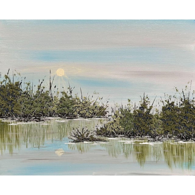Contentment Acrylic Painting 8x10 Original Wall Art Trees & Lake Scene Unframed For Sale - Image 6 of 7