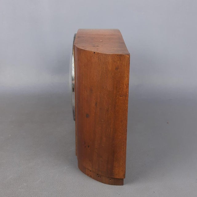 1940s Vintage Wooden Hand-Winding Mechanical Table Clock with Key, 1940s For Sale - Image 5 of 15