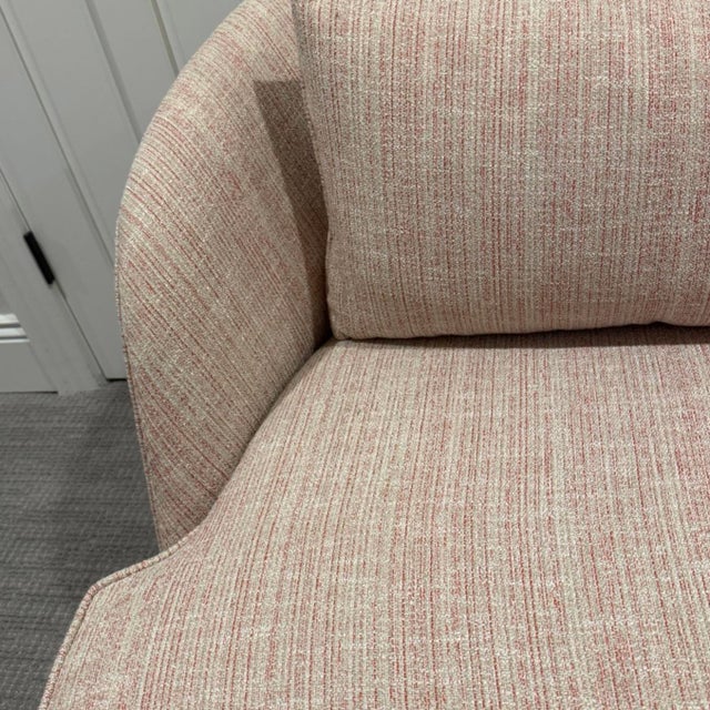 Contemporary Seychelles Wood Trim Sofa in Pink Textured Weave For Sale - Image 3 of 9