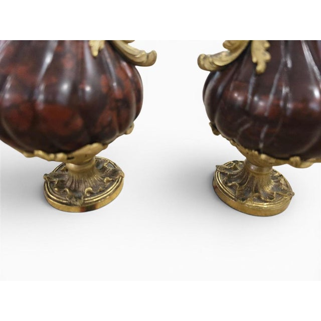 French Turned Red Marble Vases with Gilt Bronze Mounts, 1800, Set of 2 For Sale - Image 6 of 11