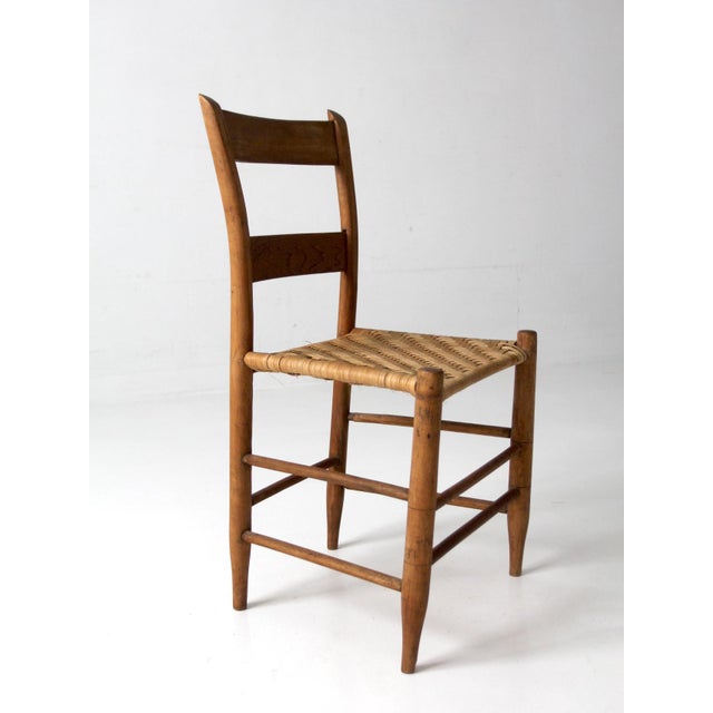 Antique Ladder Back Chair With Woven Splint Seat For Sale - Image 6 of 12