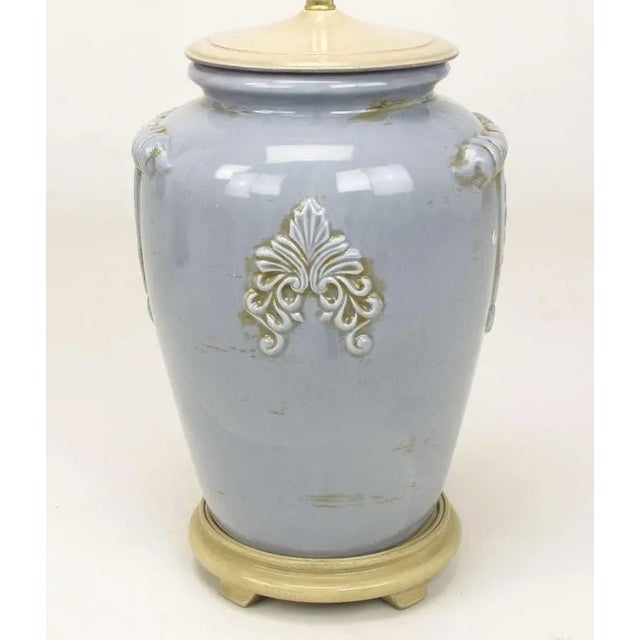 1960s Periwinkle Blue Vintage Glazed Urn-Form Table Lamps - a Pair For Sale - Image 5 of 8