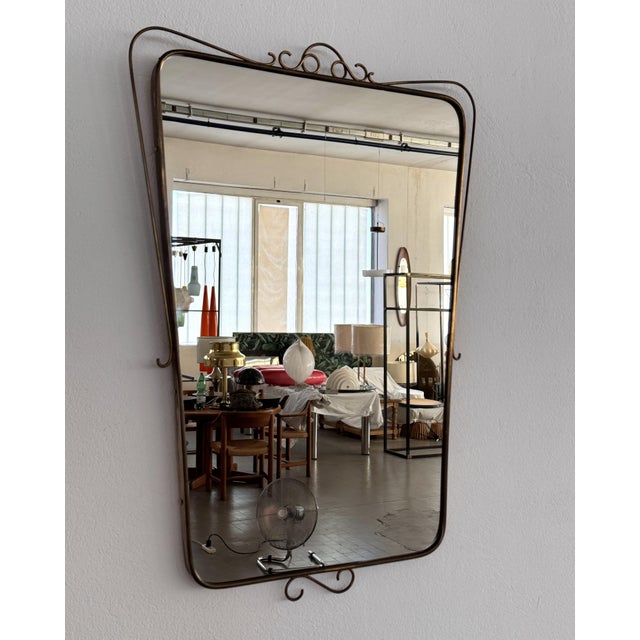 Metal Large Mid-Century Italian Wall Mirror with Brass Frame, 1950s For Sale - Image 7 of 18