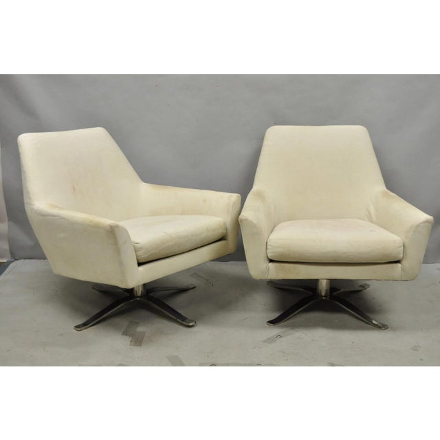 Pre-owned West Elm Lucas Healthcare Swivel Chrome Base Modern Lounge Arm Chairs - a Pair. Original retail price about...