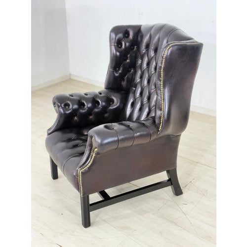 Chesterfield Wingback Chair in Burgundy Leather from Wilmowsky For Sale - Image 4 of 12