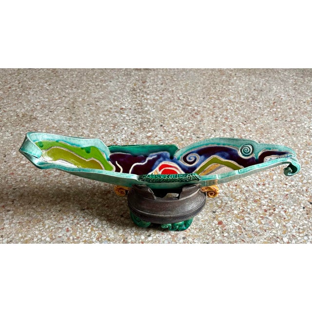 Vintage Boho Abstract Multicolor Portrait Pottery Bowl For Sale - Image 4 of 6
