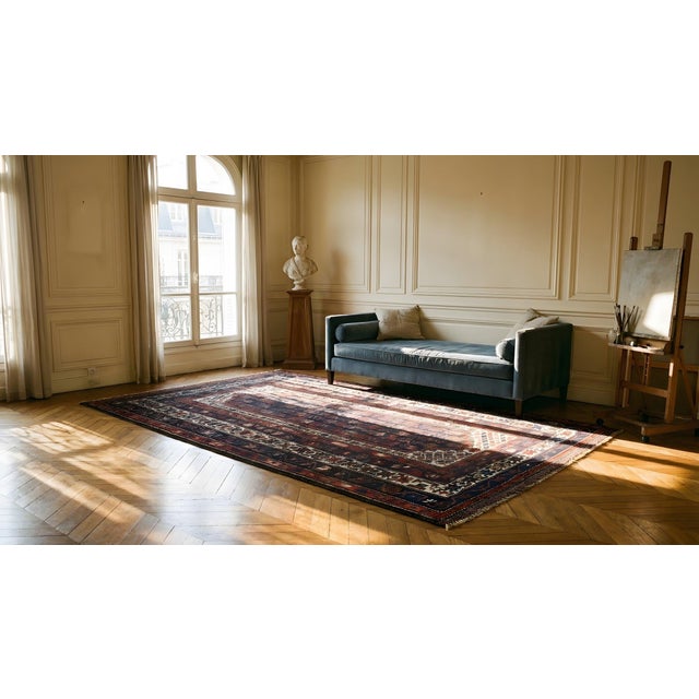Textile 1900s Blue Navy Geometric Tribal Antique W. Persian Kurdish Rug 4'6" X 6'9" Handknotted Wool Carpet For Sale - Image 7 of 9