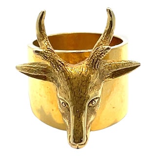 18k Yellow Gold Deer Head Charm Pendant/ Scarf Ring For Sale