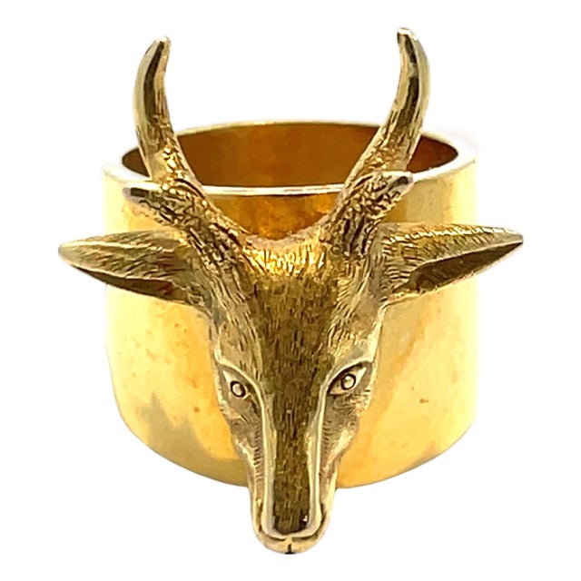 18k Yellow Gold Deer Head Charm Pendant/ Scarf Ring For Sale