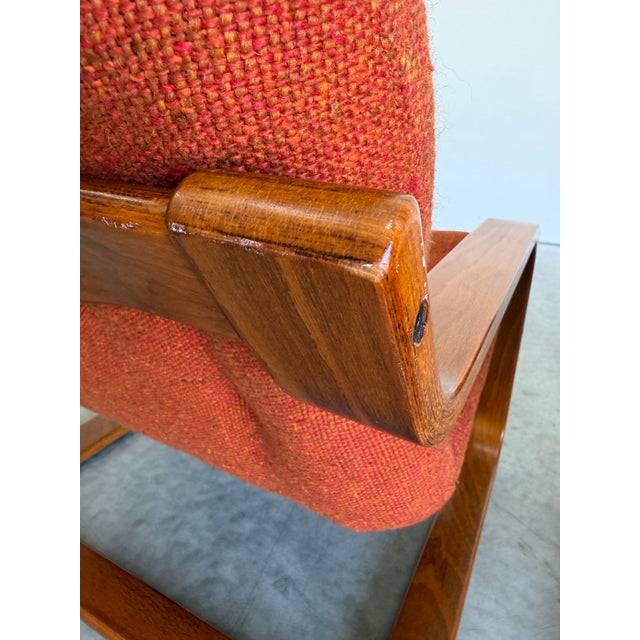1970s Mid Century Westnofa Norway Cantilevered Bentwood and Orange Wool Lounge Chair Pair For Sale - Image 9 of 12
