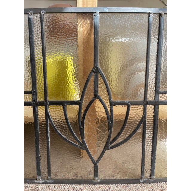 Glass Vintage Leaded Glass Window Panel With Geometric Floral Motif For Sale - Image 7 of 9