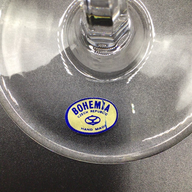 Pair of Very Tall Bohemia Crystal Art Glass Champagne Flutes With Original Box For Sale - Image 10 of 13