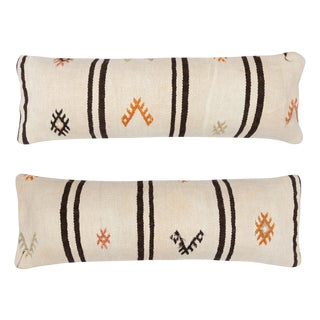12"x35" SET OF 2 - Vintage Kilim Lumbar Pillow Covers. A pair of Cushion Covers For Sale