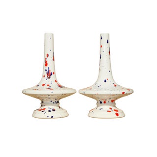 1976 Red, White & Blue Ceramic Candlesticks, a Pair For Sale