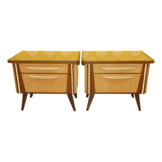 Bedside Tables with Glass Top, 1960s, Set of 2 For Sale