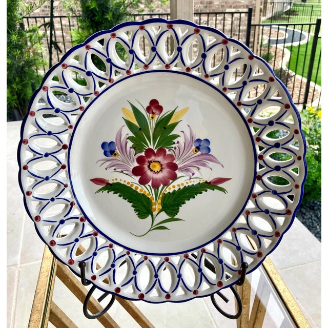Excellent Pre-Owned Condition. Note: Plate stand not included. This whimsical reticulated beauty was hand painted with a...
