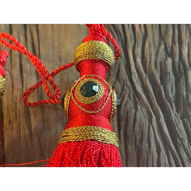 4 Red Gold Silk Tassels Passemanterie Vintage For Sale - Image 4 of 6