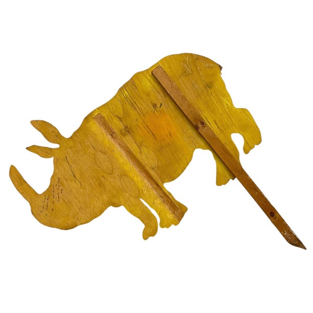 Vintage Hand-Painted Wooden Rhinoceros Lawn Sign / Folk Art Yard Stake For Sale - Image 9 of 10