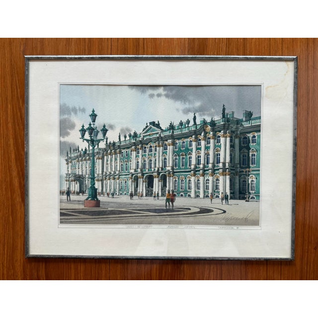 Beautiful original watercolor painting of the Winter Palace in Saint Petersburg, Russia, which is part of the Hermitage...