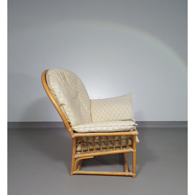 Rattan Bamboo Lounge Chair with Cushions, 1970s For Sale - Image 4 of 18