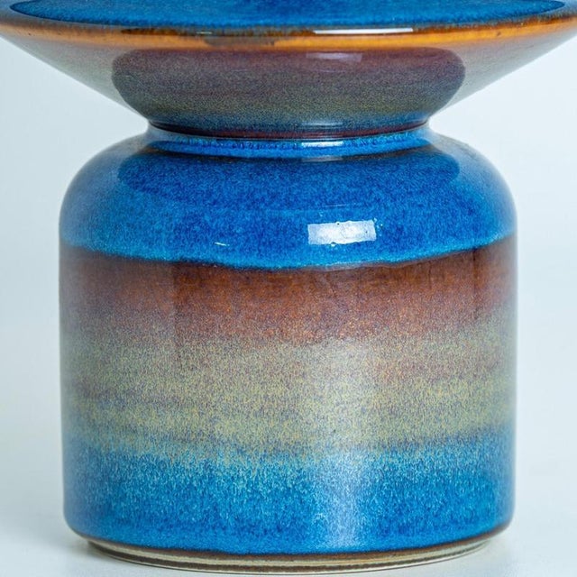 1960s Blue Ceramic Table Lamps with Silk Lampshades from Soholm, Denmark, 1960s, Set of 2 For Sale - Image 5 of 12