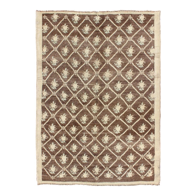 All-Over Design Turkish Tulu Rug in Shades of Brown and Cream For Sale