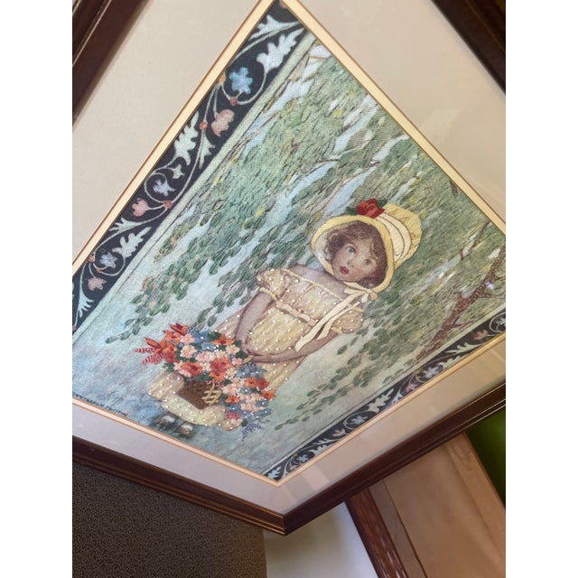 VTG Textile Fiber Art Floral Good Housekeeping Cover Hand Sewn Crewel Needlepoint For Sale - Image 6 of 12