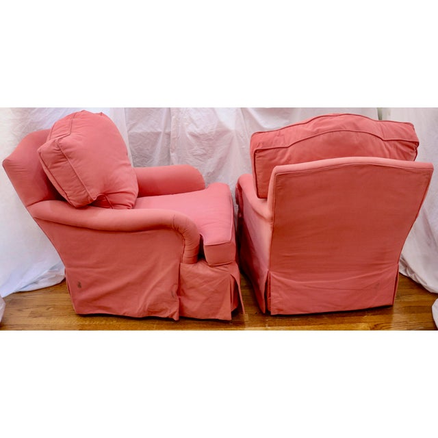 English Lee Industries Pair of.Rose Pink English Arm Chairs & Ottoman For Sale - Image 3 of 8