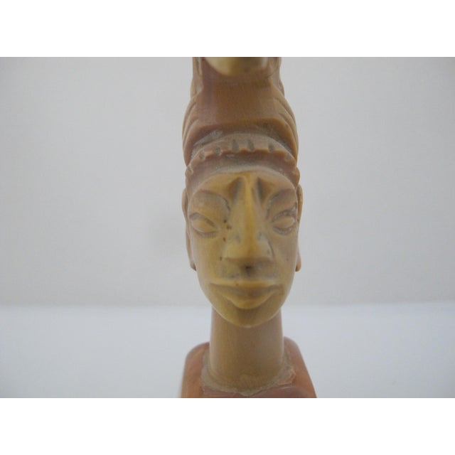 Aztec Mayan Indian Chief Headdress Carved Stone Paperweight Figurine Sculpture For Sale - Image 4 of 9