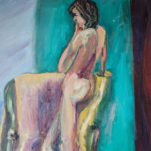 1990s Standing Nude Expressionist Portrait Oil Painting by Rosemary Rabut For Sale - Image 4 of 8